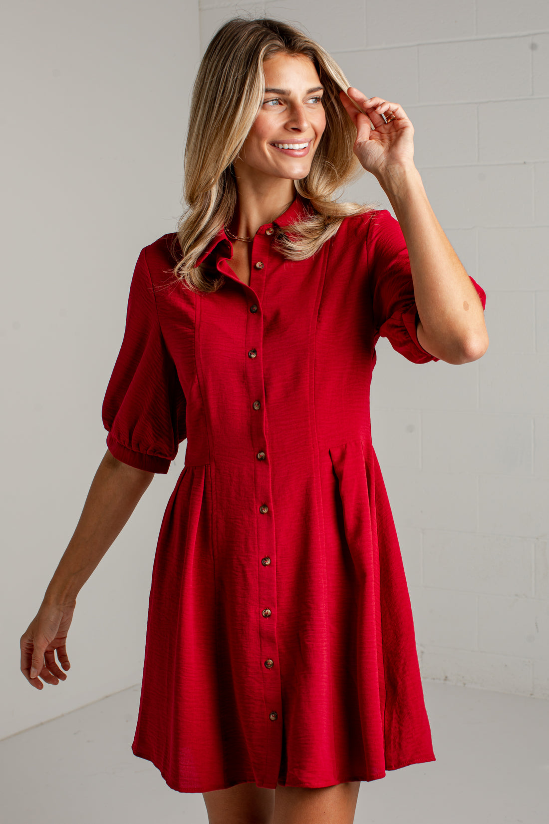 Merlot Days Button Front Wine Mini Dress