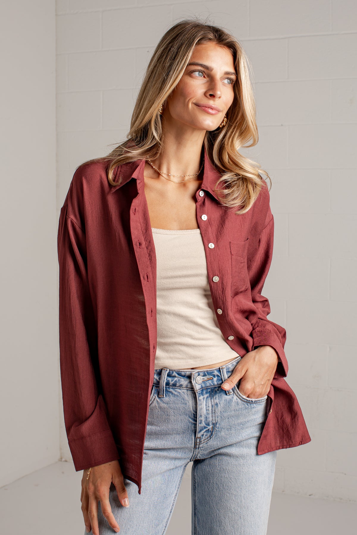 Making Plans Button-Up Blouse