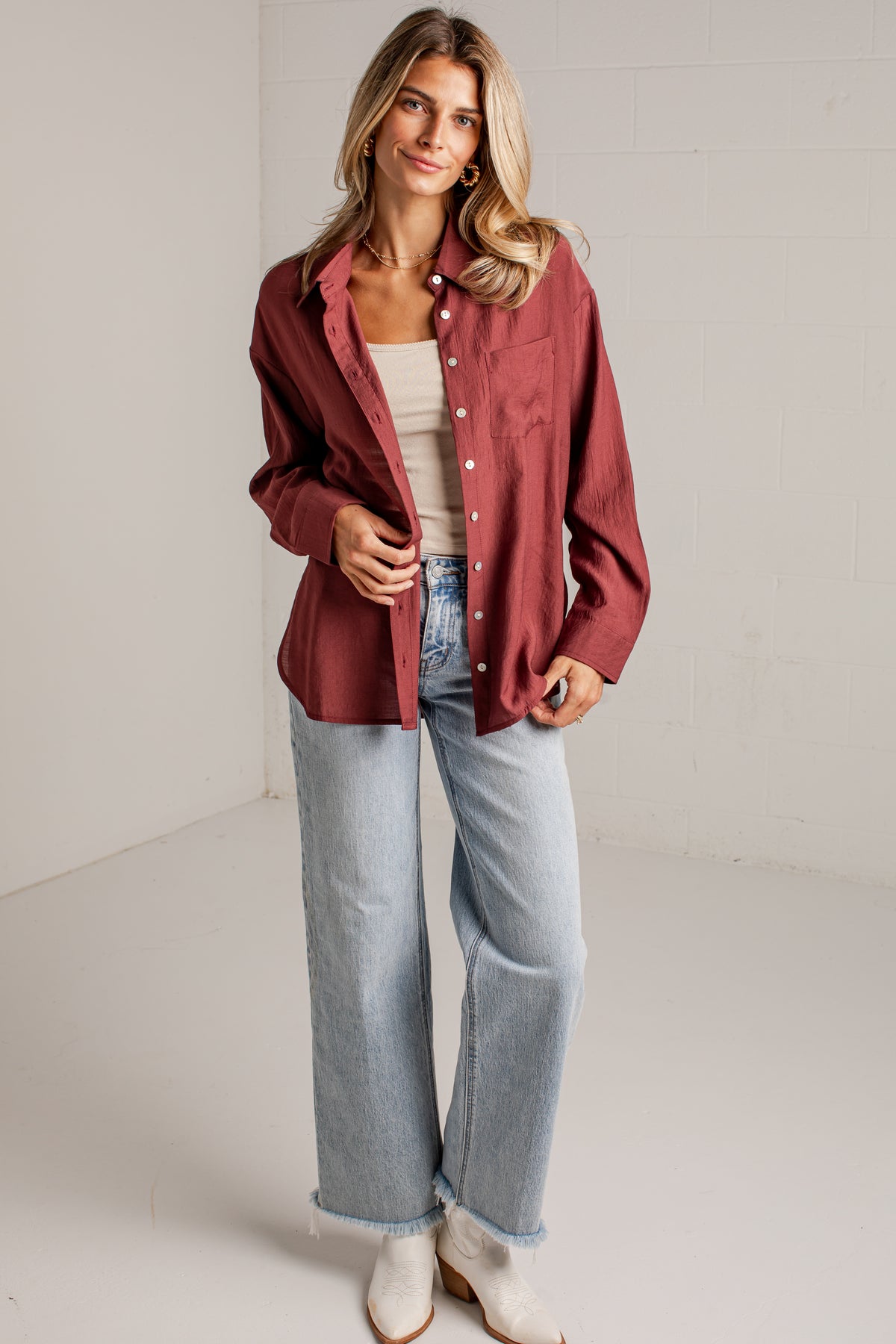 Making Plans Button-Up Blouse