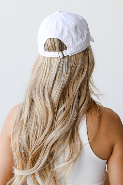 white Woodstock Embroidered Hat back view