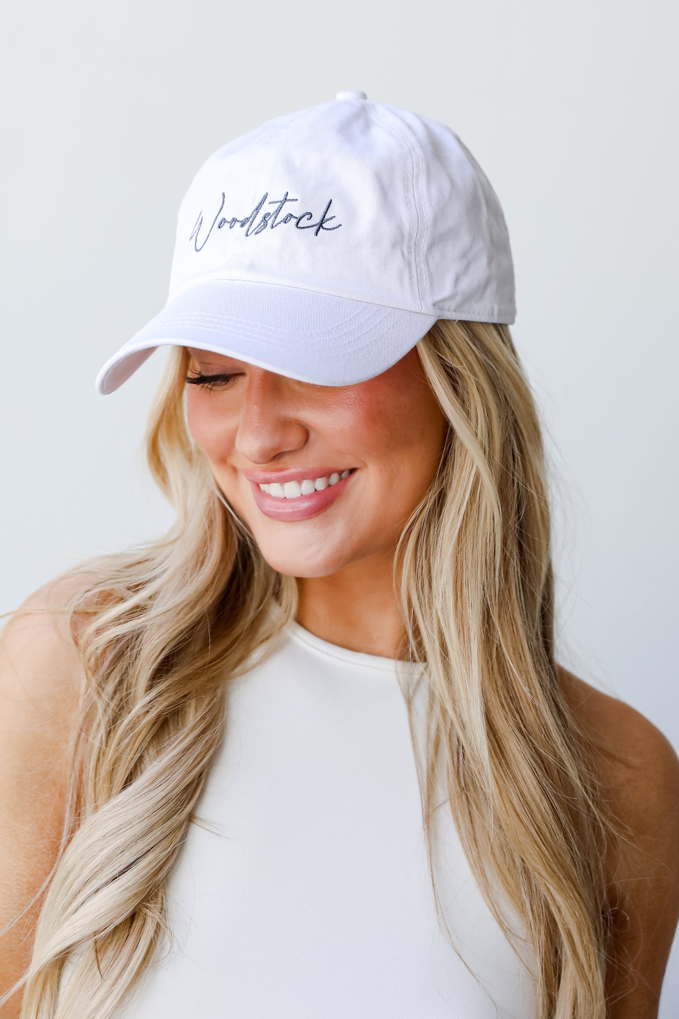 white Woodstock Embroidered Hat