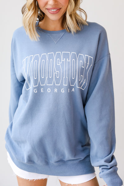 Blue Woodstock Georgia Pullover on model