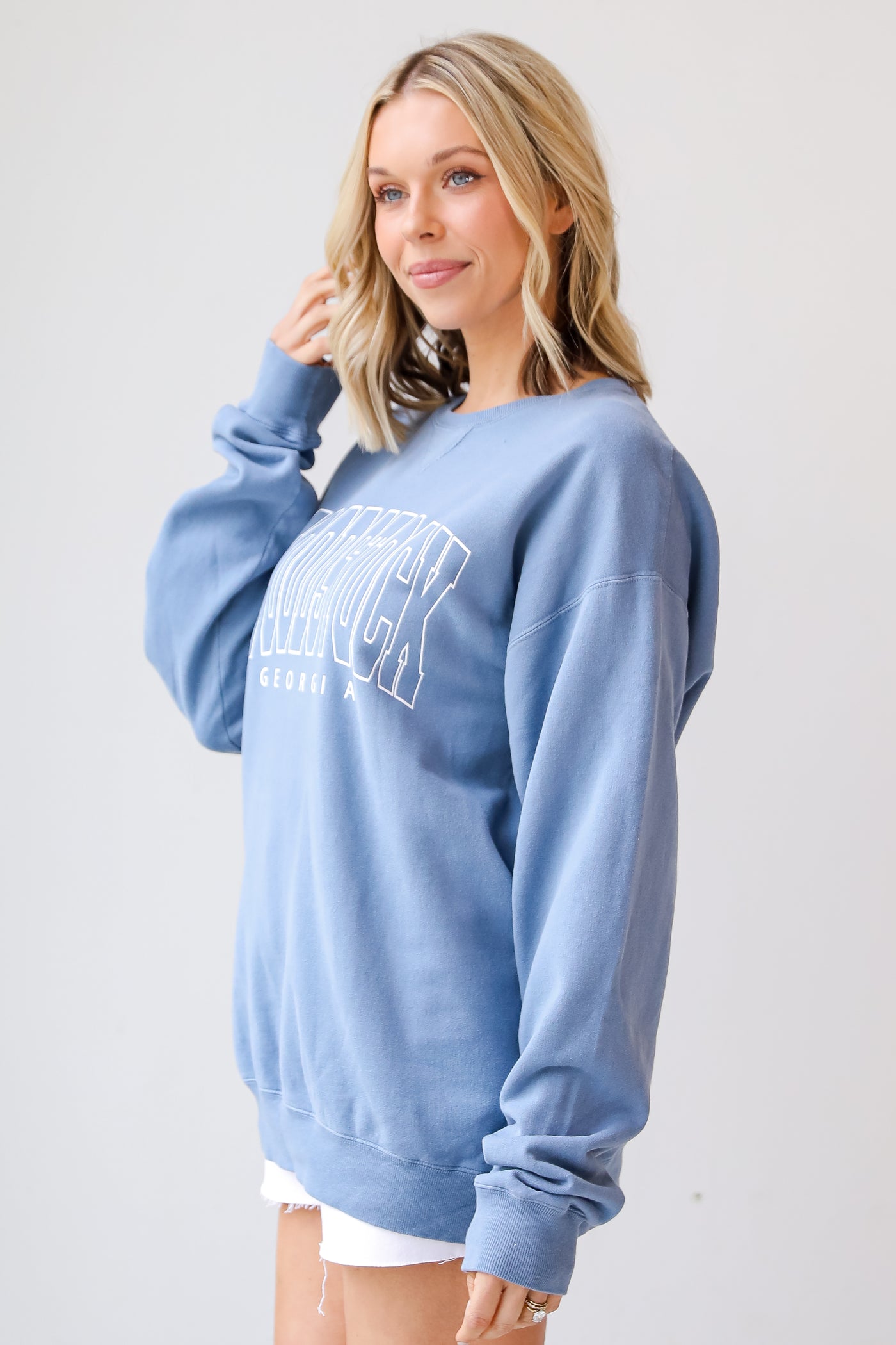 Blue Woodstock Georgia Pullover side view