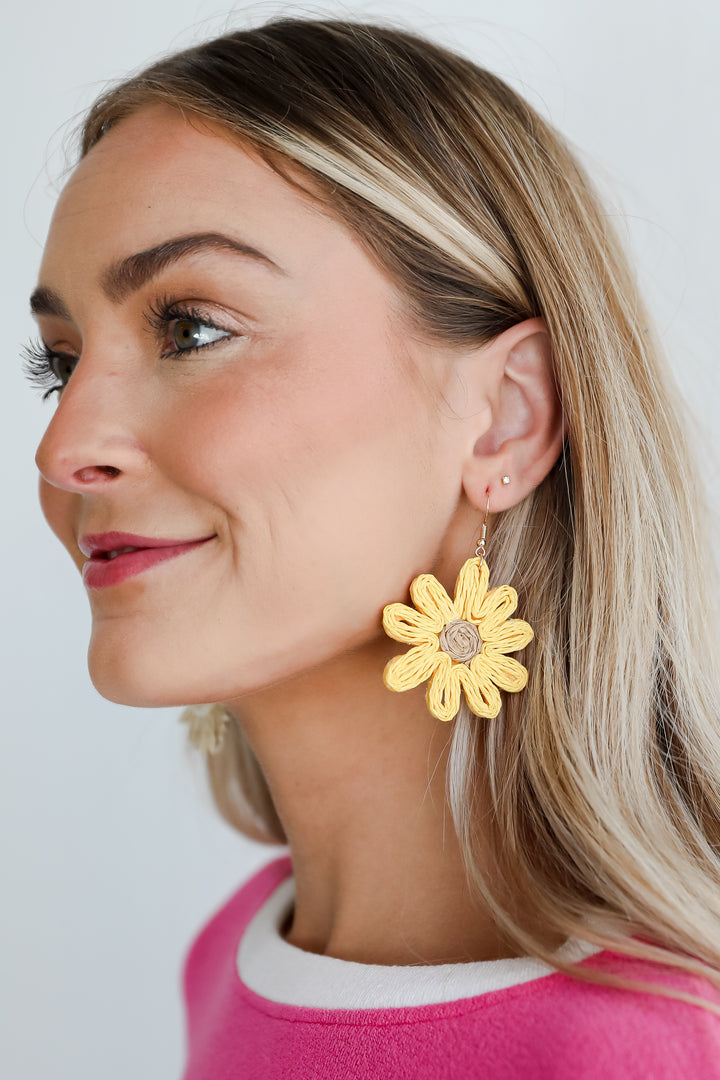 Audrey Yellow Straw Sunflower Statement Earrings
