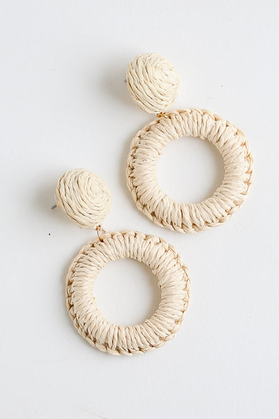 ivory Straw Statement Earrings close up