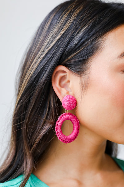 pink Straw Statement Earrings