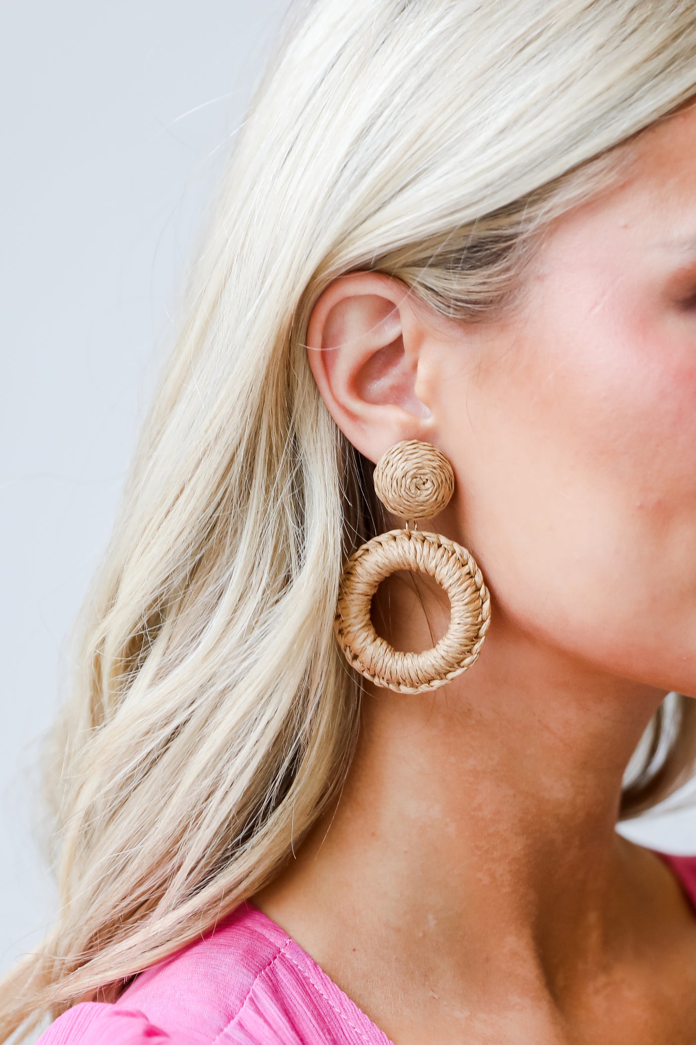 natural Straw Statement Earrings on model