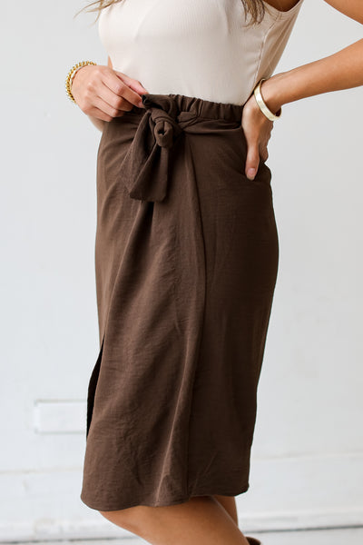 brown Wrap Midi Skirt side view