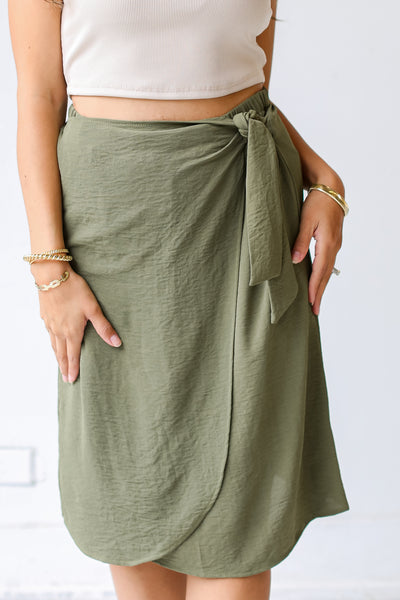 olive Wrap Midi Skirt close up