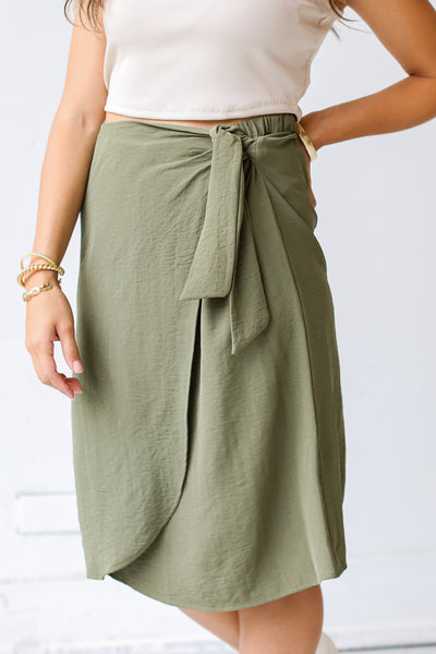 olive Wrap Midi Skirt side view