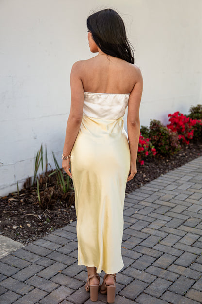 satin gold midi dress Golden Hour Glamour Satin Sequin Midi Dress