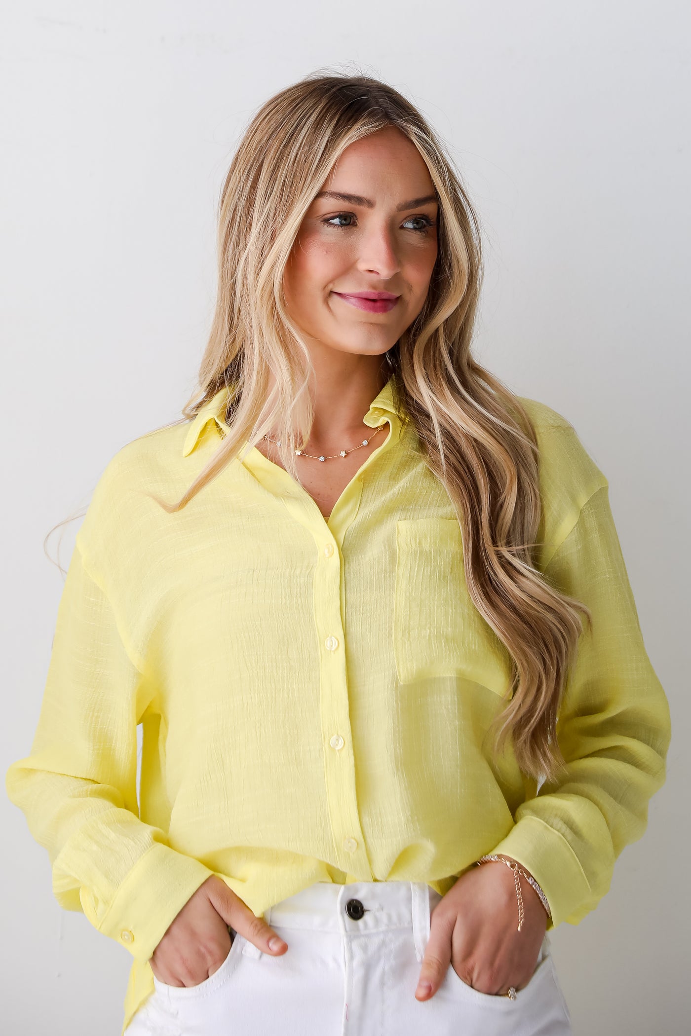 Yellow Button-Up Blouse for women