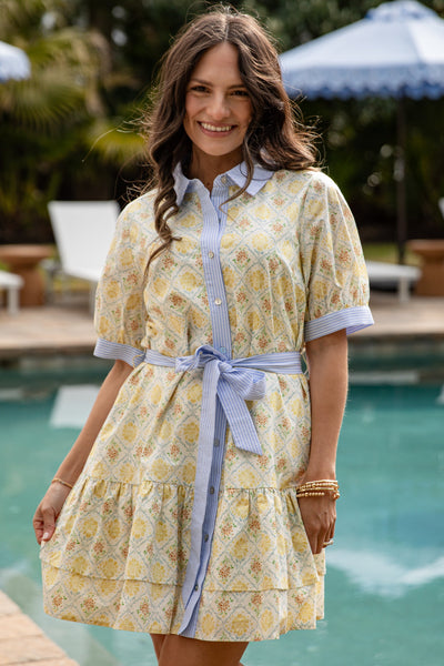 yellow dress button up Vintage 80s Shirt Size Med, Cotton Summer Dress, Statement Dress With Pockets Yellow-Mustard Belted Button-Down Dress
