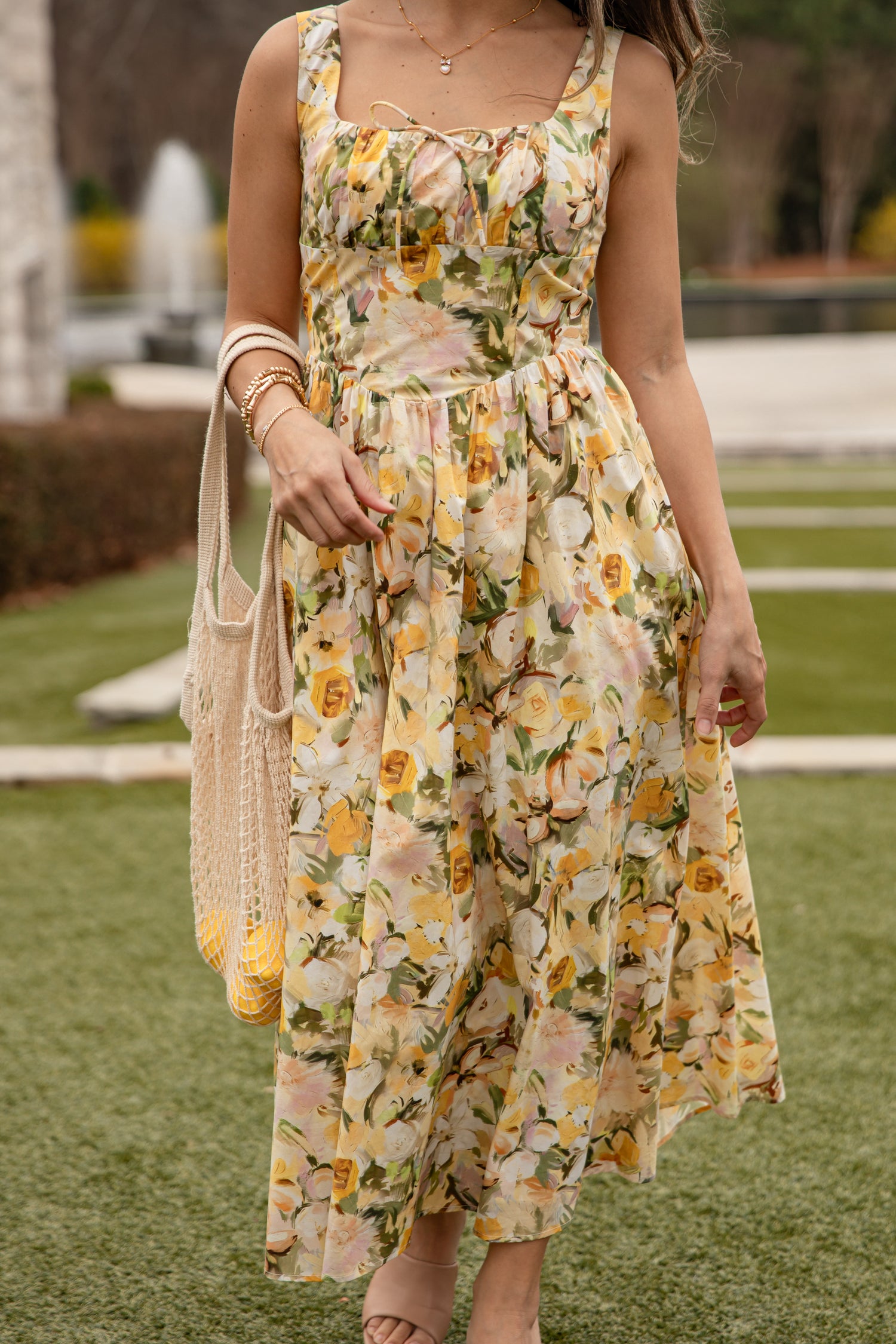 yellow green floral dress Yellow Floral Linen Maxi Dress - All Dresses