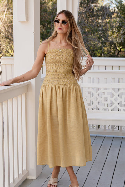 brown gingham strapless dress Your Happy Place Yellow Gingham Maxi Dress | Trendy Dresses