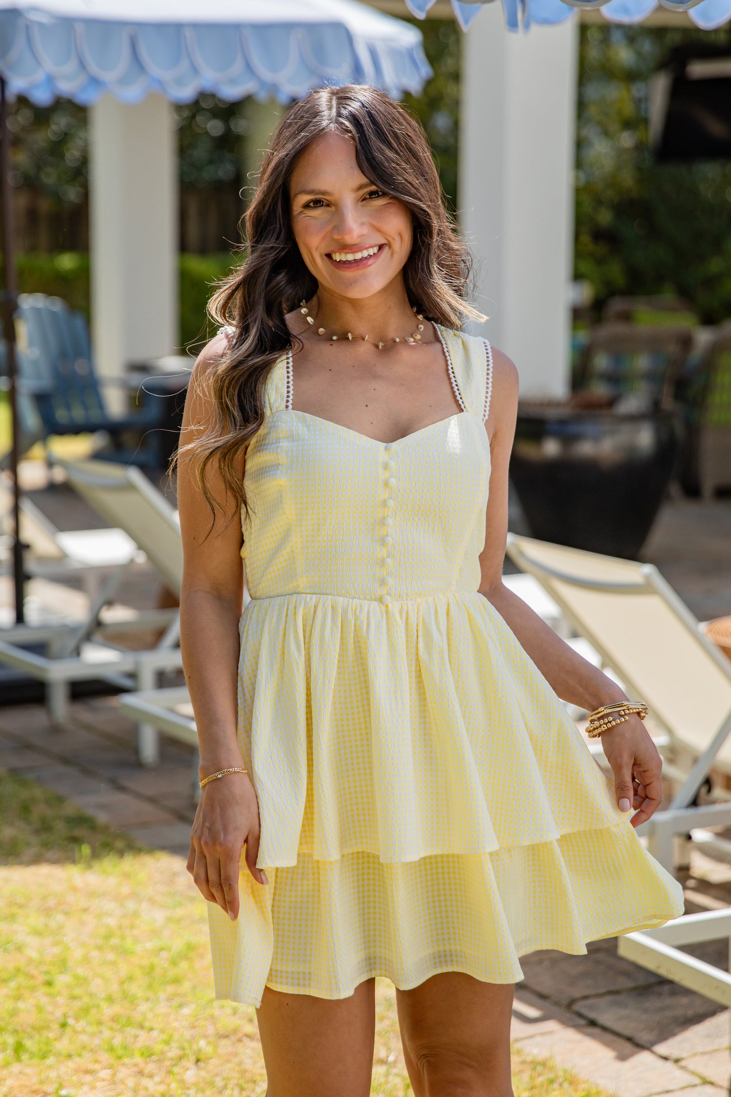 cute summer mini dress Cute Yellow Gingham Tiered Mini Dress | Trendy Women's Dress