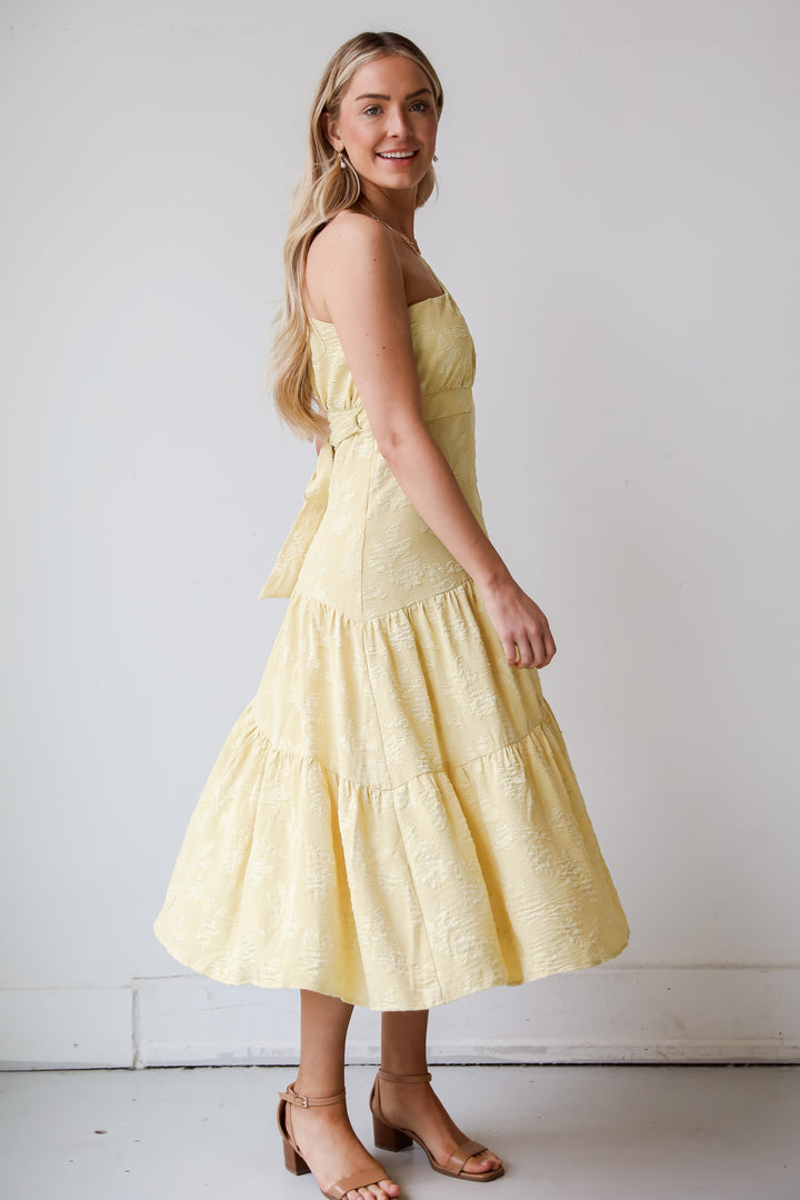 spring dresses Sunshine Daydream Yellow One-Shoulder Tiered Midi Dress