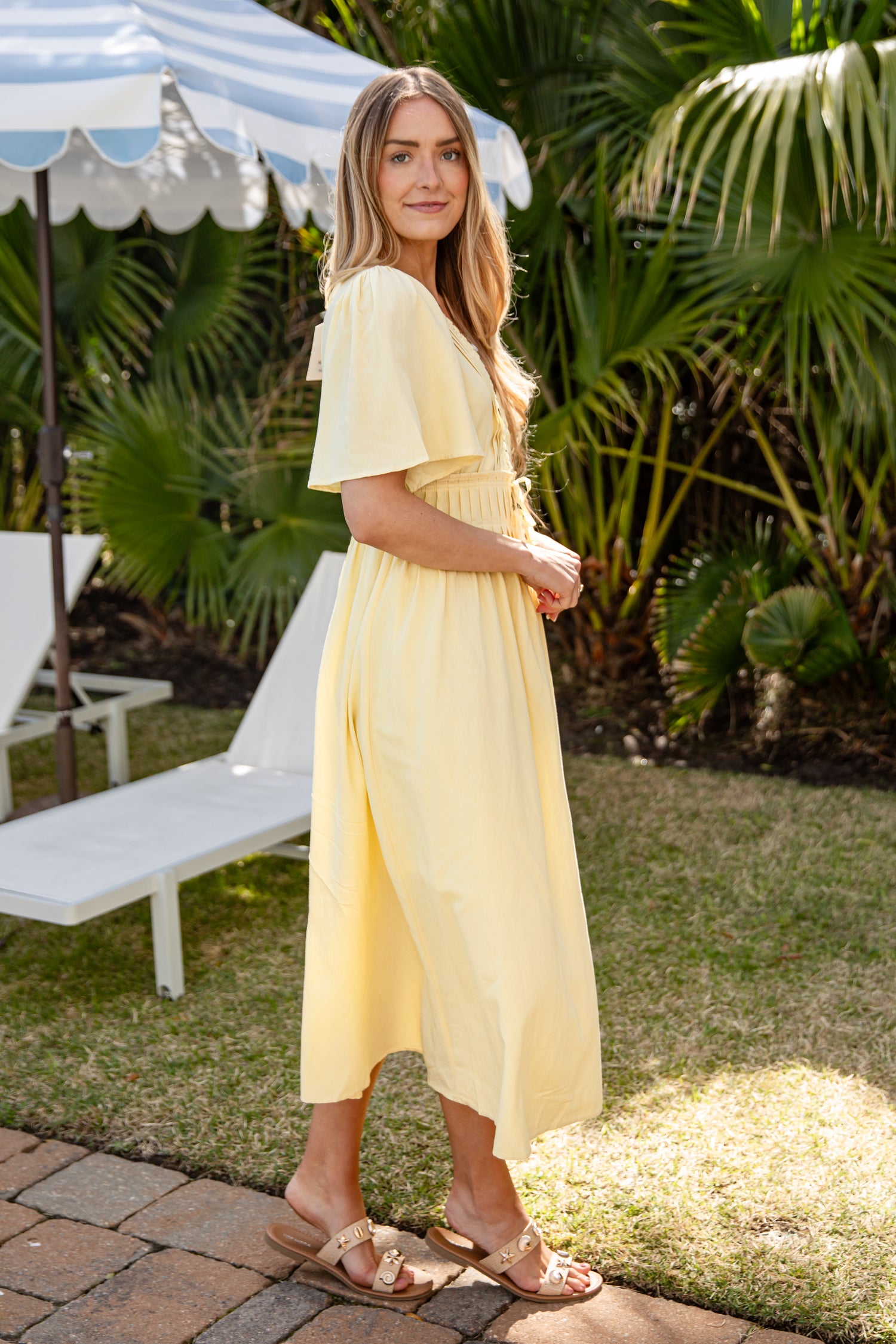 midi dress sandals Pom Pom Dress & Pom Pom Sandals | Skirt The Rules