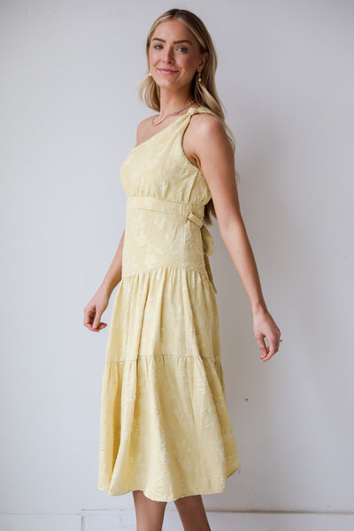 cute  Yellow One-Shoulder Tiered Midi Dress