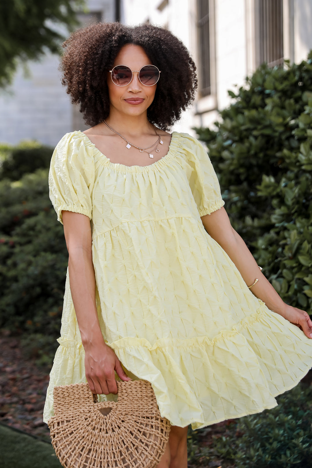 Yellow Textured Mini Dress