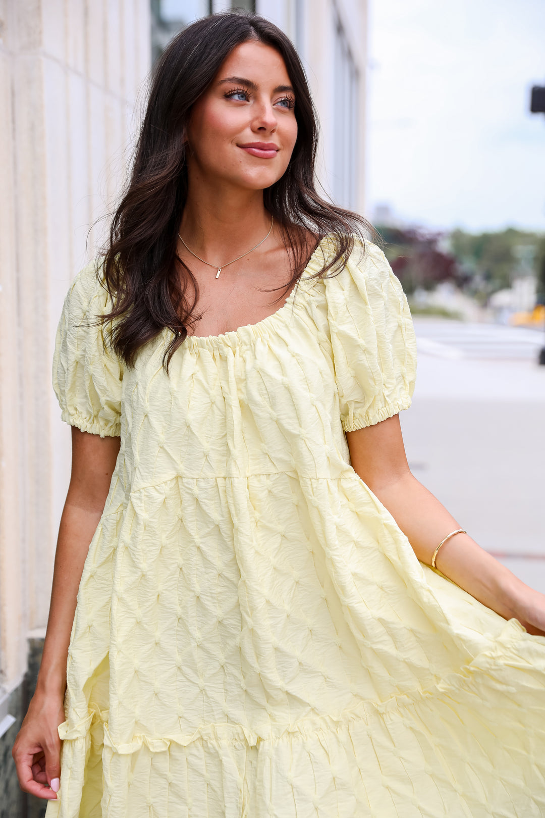 Stunning Presence Yellow Textured Mini Dress