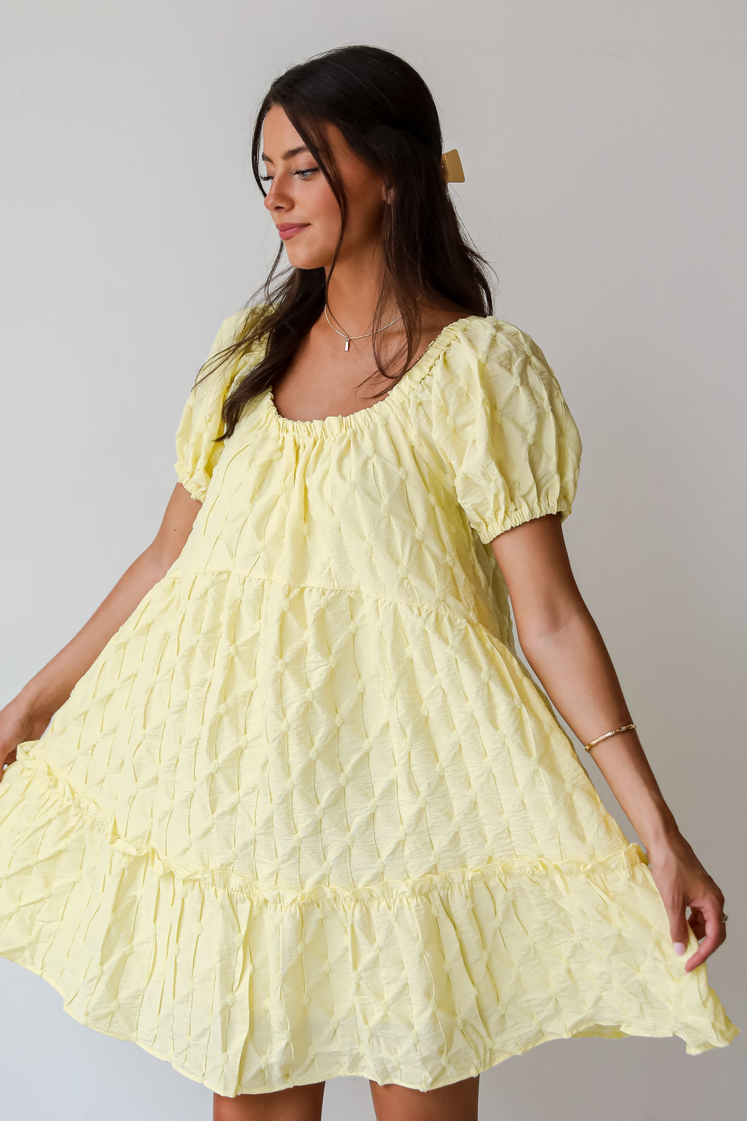 Stunning Presence Yellow Textured Mini Dress