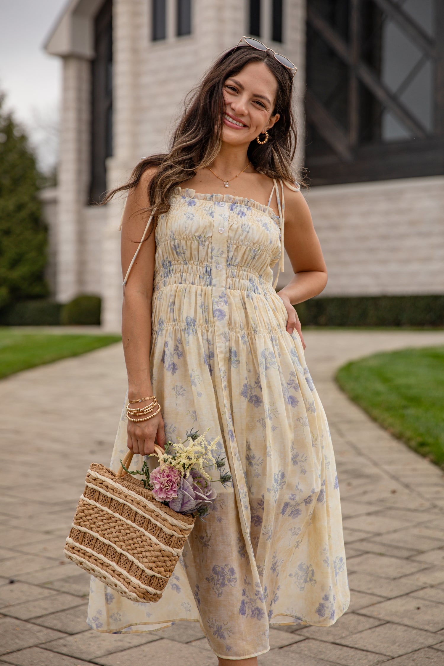 Smocked Yellow Floral Midi Dress | Trendy Women's Dress | ShopDressUp Yellow / Large Smocked Yellow Floral Midi Dress | Trendy Women's Dress | ShopDressUp Yellow / Large