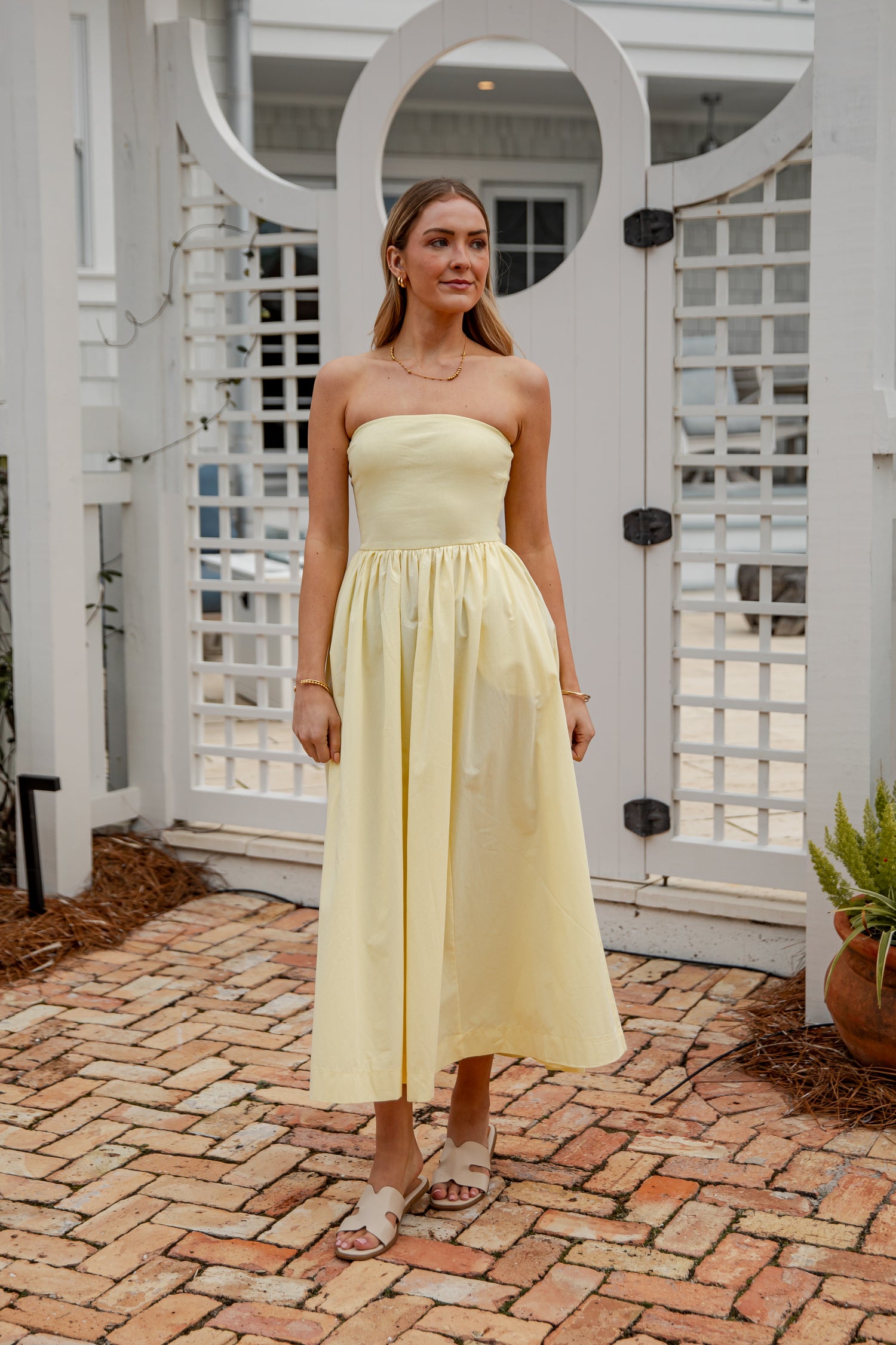 yellow strapless dress midi Yellow Bloom Satin Strapless Maxi Dress - US 18