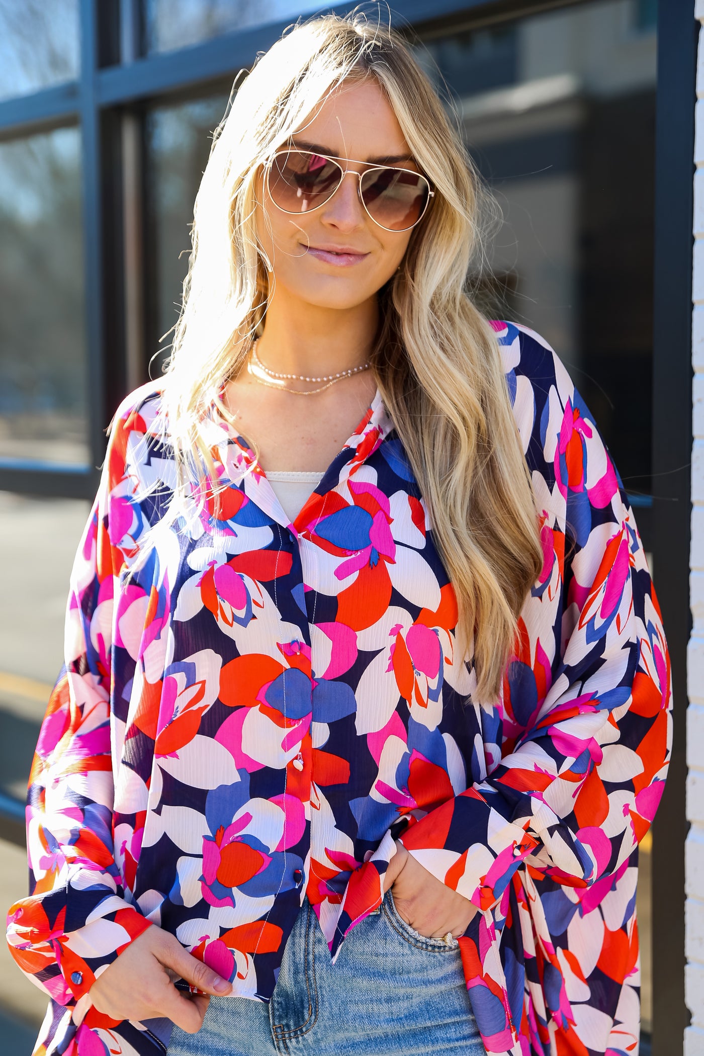 Navy Floral Oversized Blouse