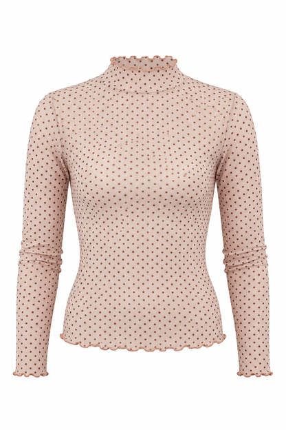 Charmed By You Polka Dot Mock Neck Mesh Top