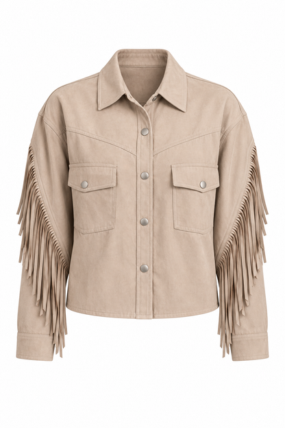 Dancing Through Dallas Fringe Beige Jacket