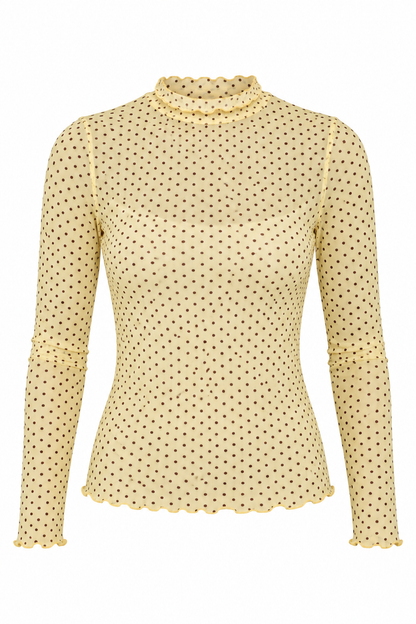 Charmed By You Polka Dot Mock Neck Mesh Top