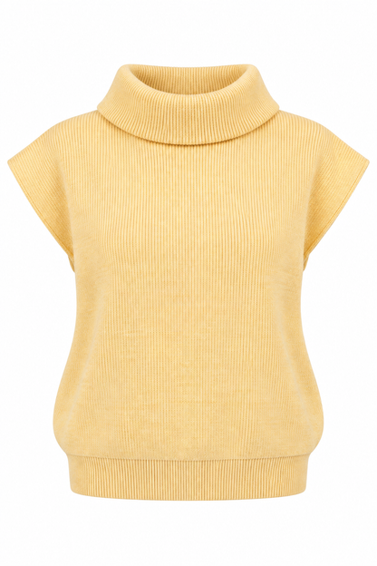 Cozy Outlook Sleeveless Yellow Mock Neck Sweater