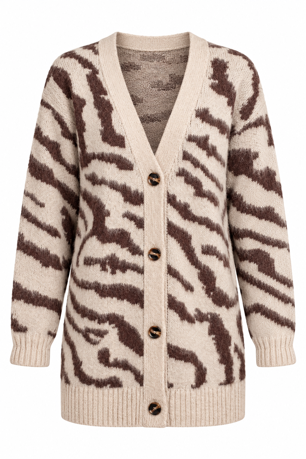 Untamed Taupe Zebra Print Oversized Knit Cardigan
