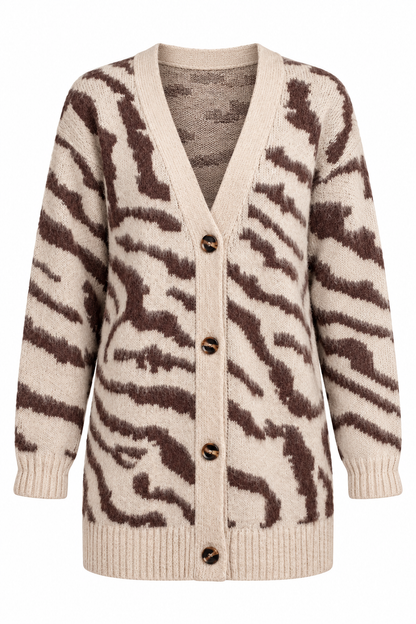 Untamed Taupe Zebra Print Oversized Knit Cardigan
