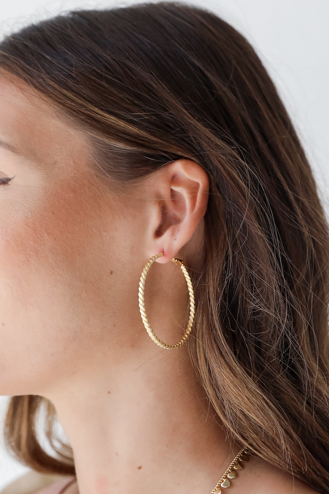 Kayla Gold Twisted Medium Hoop Earrings
