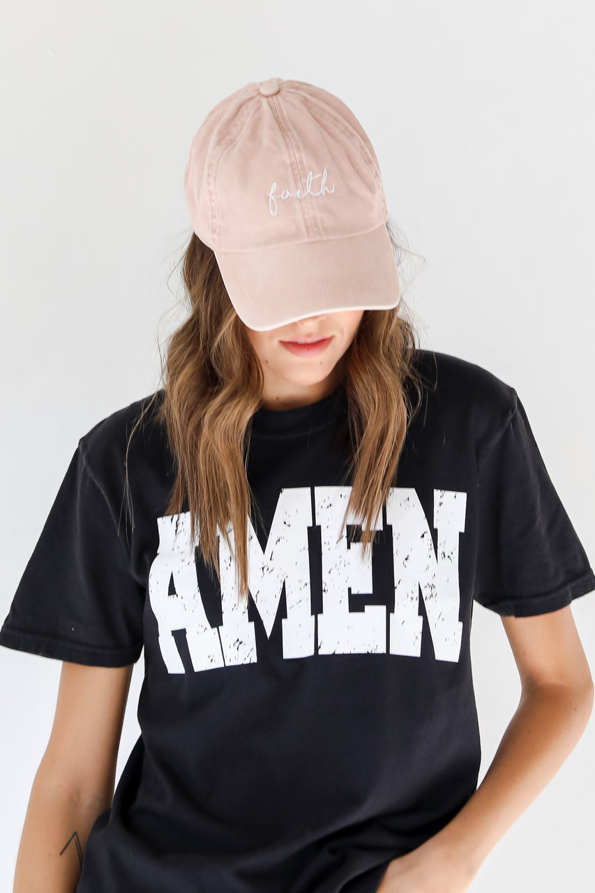 Faith Embroidered Hat on model