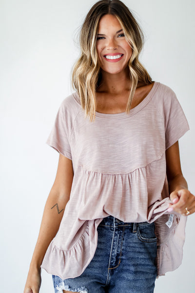 Babydoll Tee in taupe front view