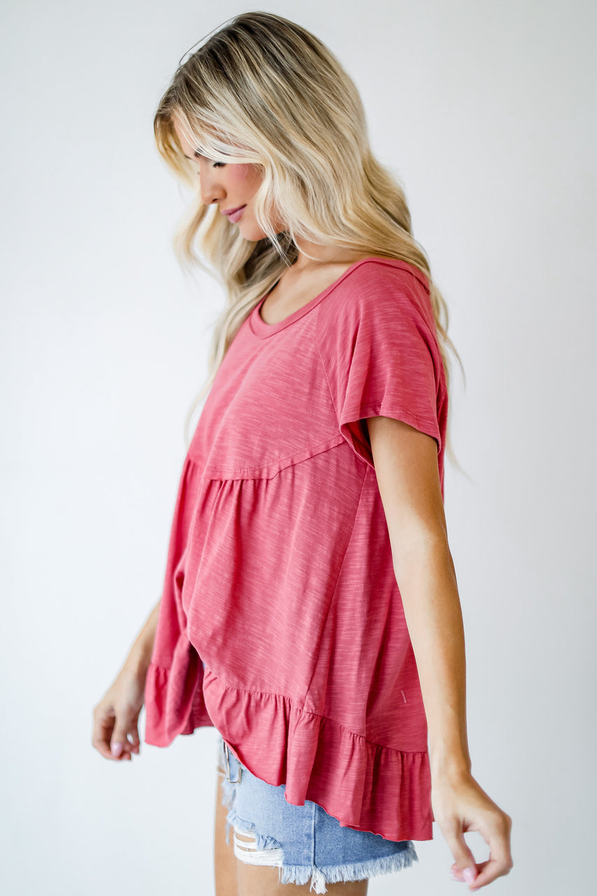 Babydoll Tee in coral side view