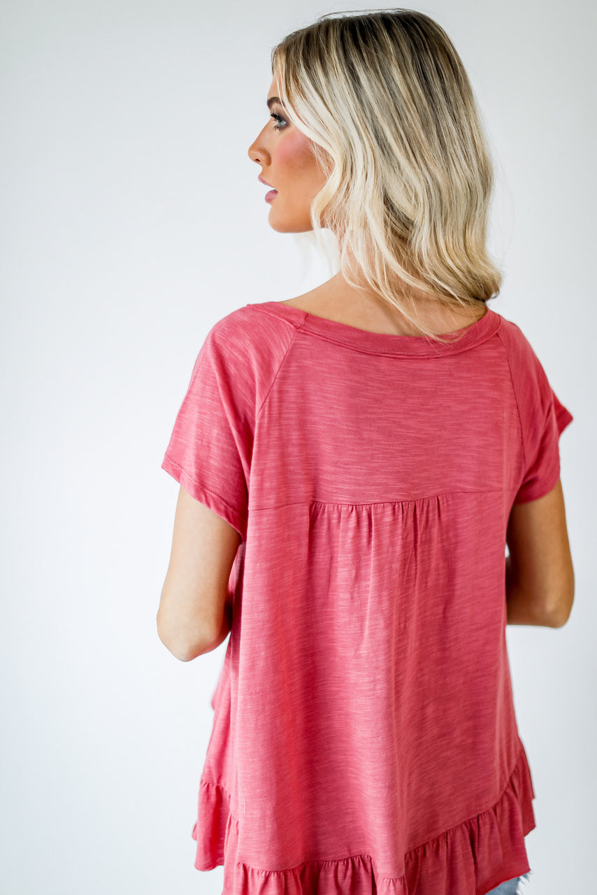Babydoll Tee in coral back view