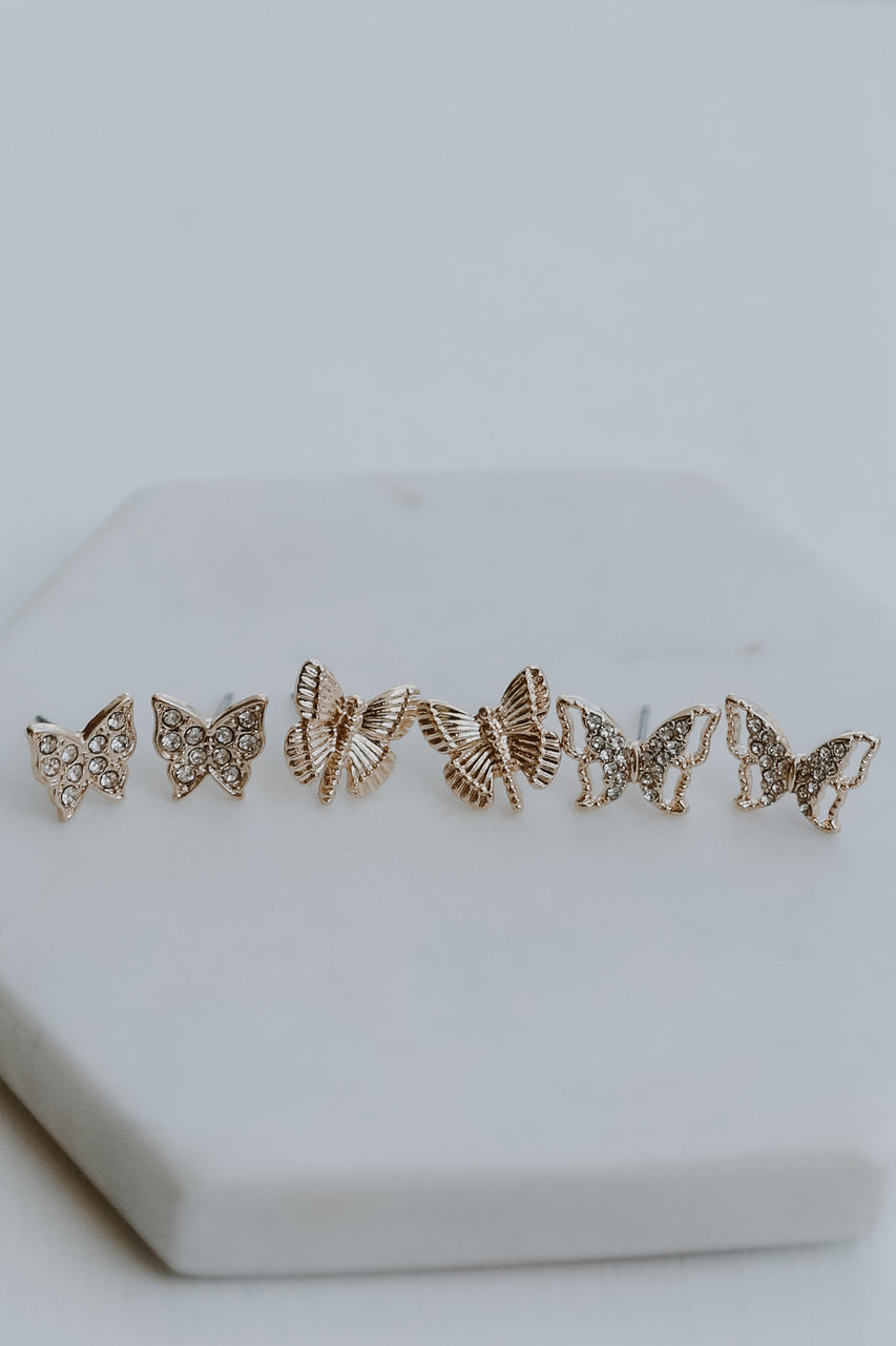 Anna Gold Butterfly Stud Earring Set