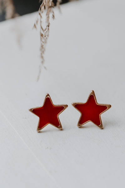 Emmie Red Star Stud Earrings