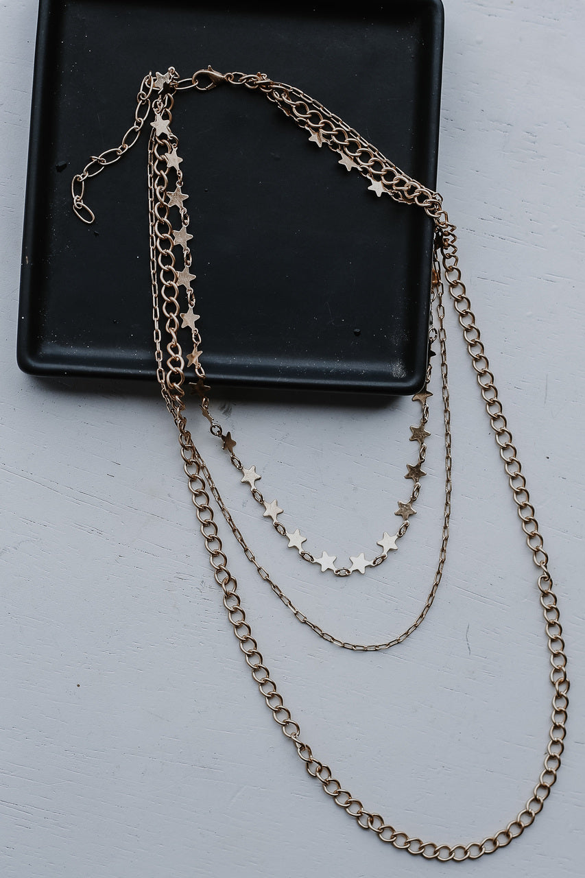 Gold Star Layered Necklace flat lay