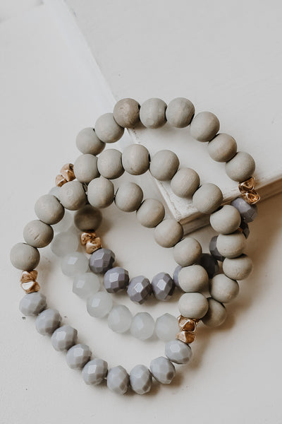 Beaded Bracelet Set in grey flat lay