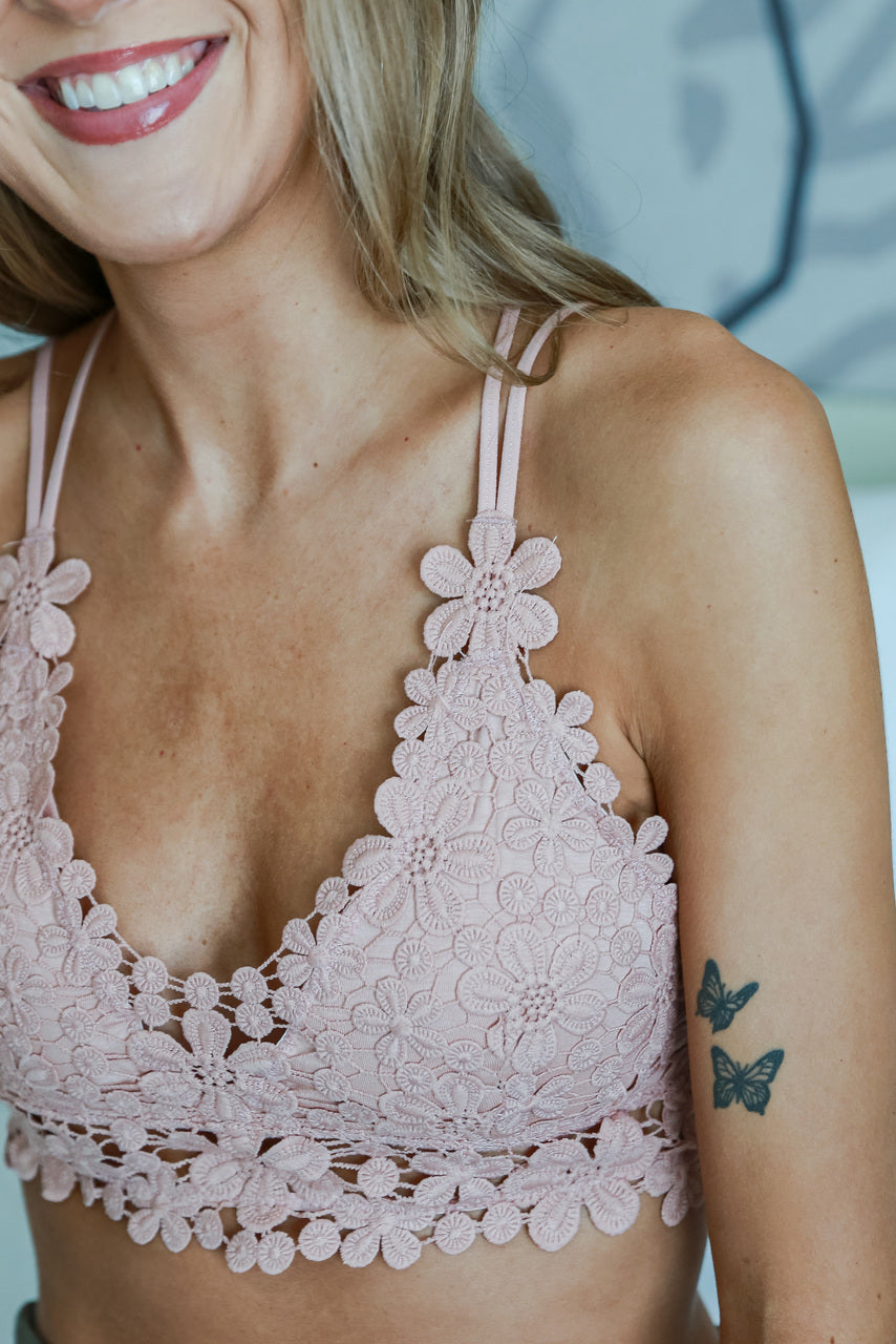 Floral Crochet Bralette in blush front view