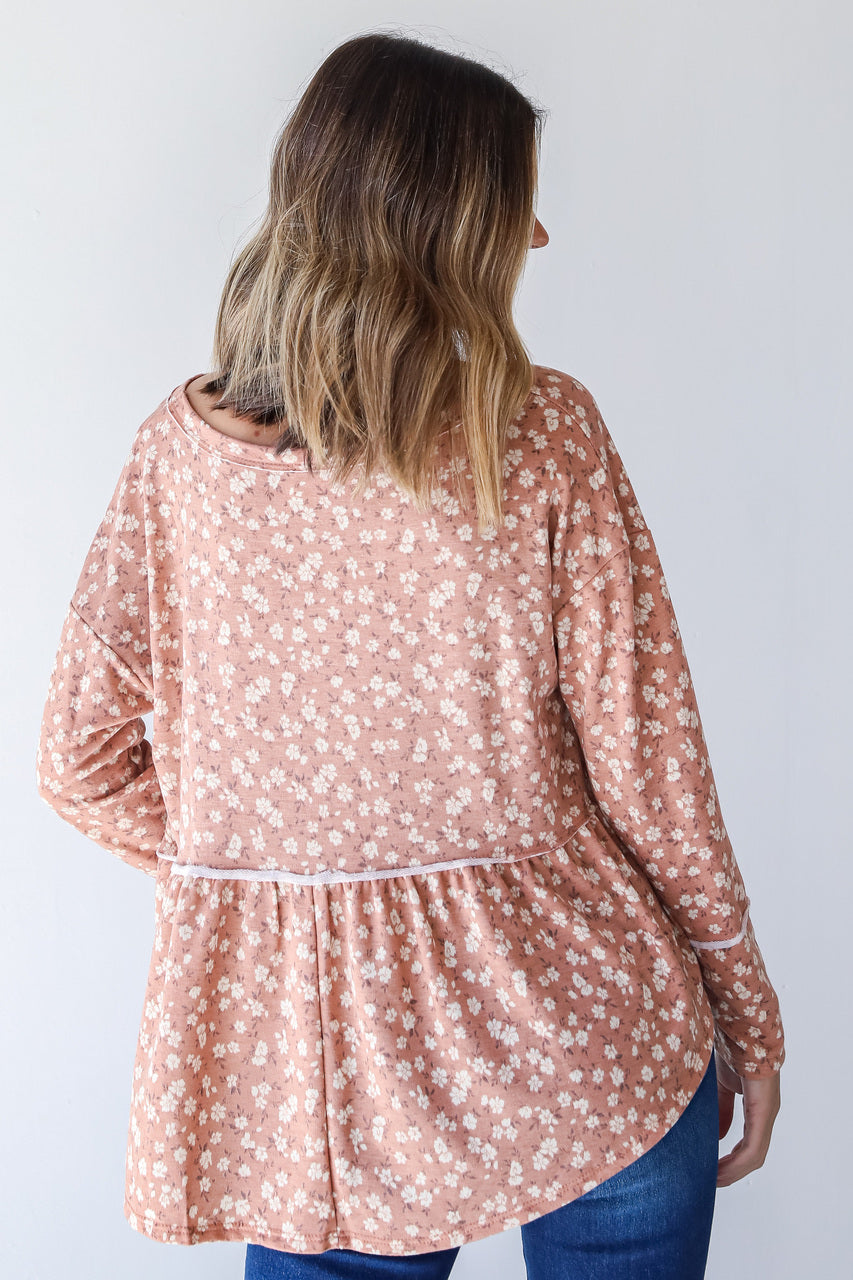 Floral Babydoll Top in camel back view