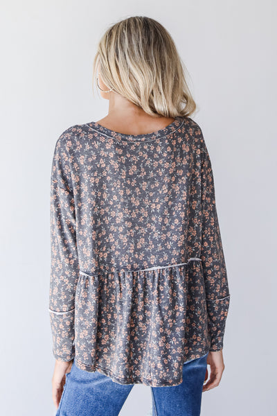 Floral Babydoll Top in charcoal back view
