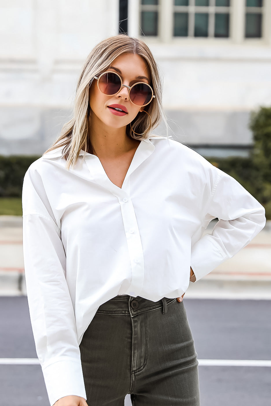 womens white button up