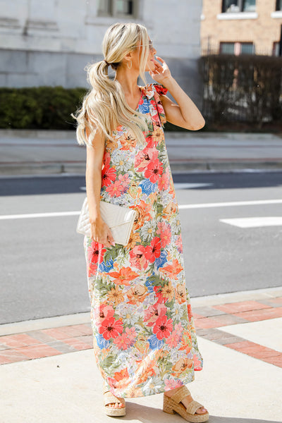 Elegant Essence Floral One-Shoulder Maxi Dress