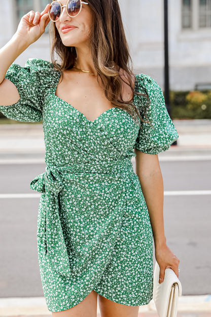 green floral mini dress